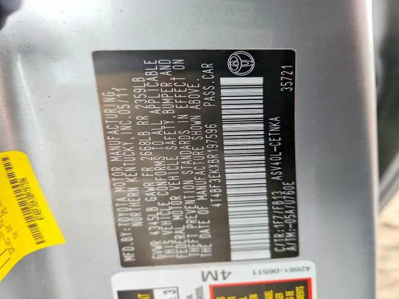 2011 TOYOTA CAMRY BASE  