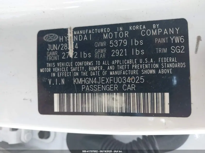 2015 HYUNDAI GENESIS 3.8