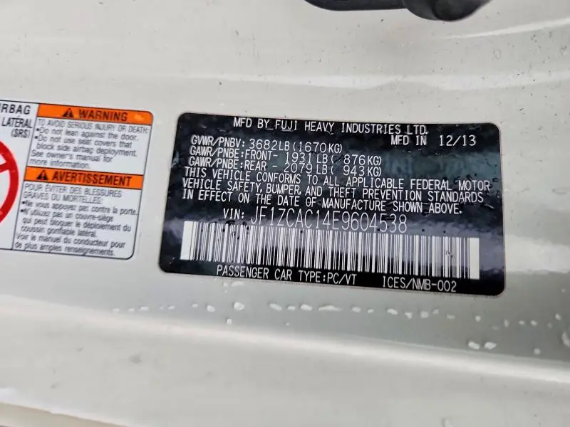 2014 SUBARU BRZ 2.0 LIMITED  