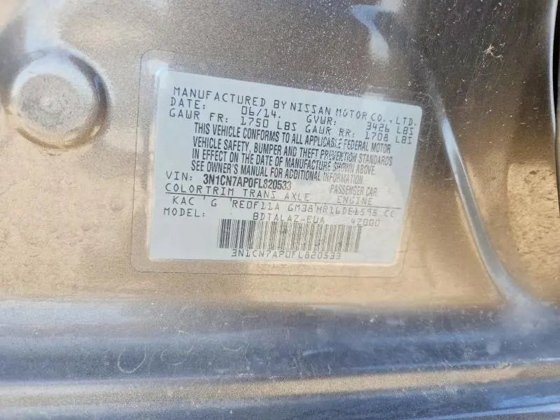 2015 NISSAN VERSA 1.6 S PLUS  