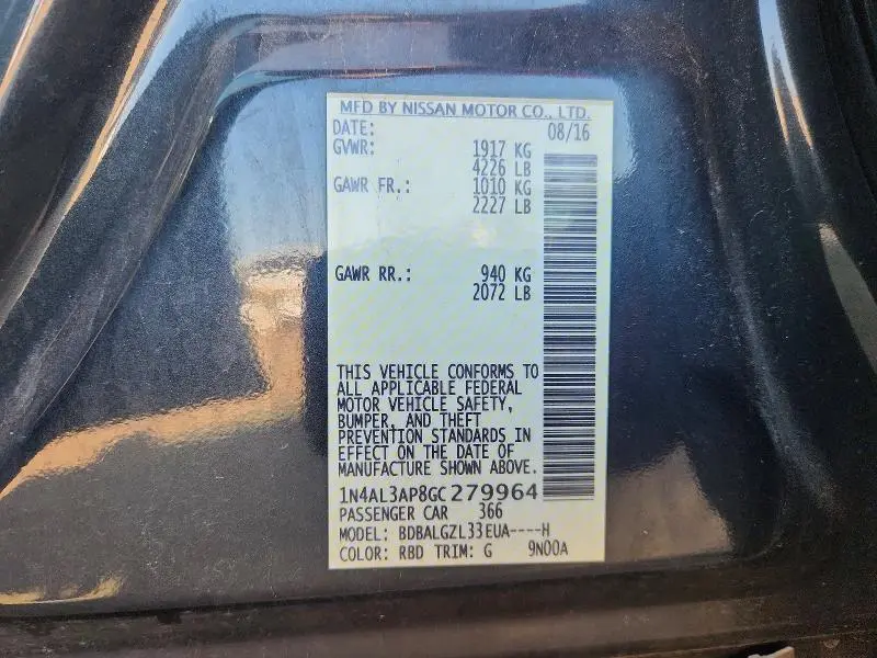 2016 NISSAN ALTIMA 2.5 S  