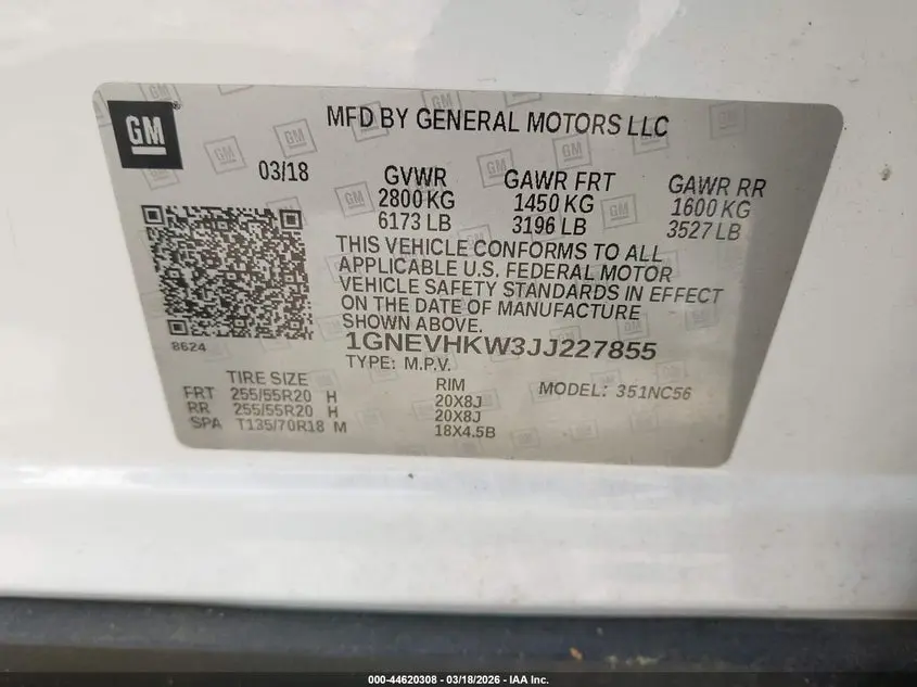 2018 CHEVROLET TRAVERSE 3LT