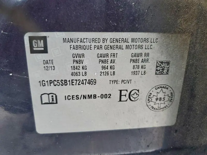 2014 CHEVROLET CRUZE LT  