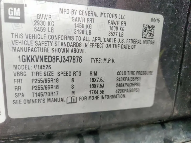 2015 GMC ACADIA SLE  