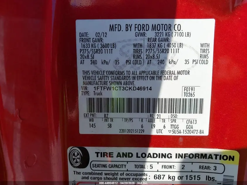 2012 FORD F-150 FX2