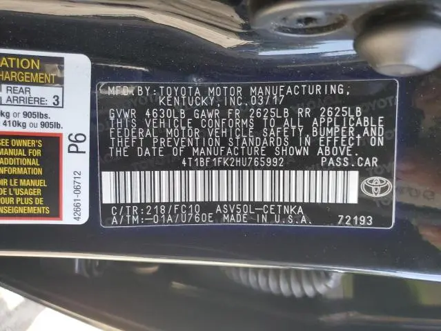 2017 TOYOTA CAMRY LE  