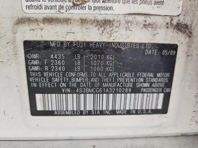 2010 SUBARU LEGACY 2.5I PREMIUM  