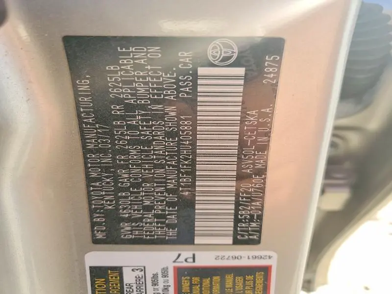 2017 TOYOTA CAMRY LE  