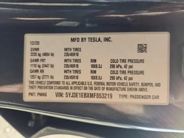 2021 TESLA MODEL 3