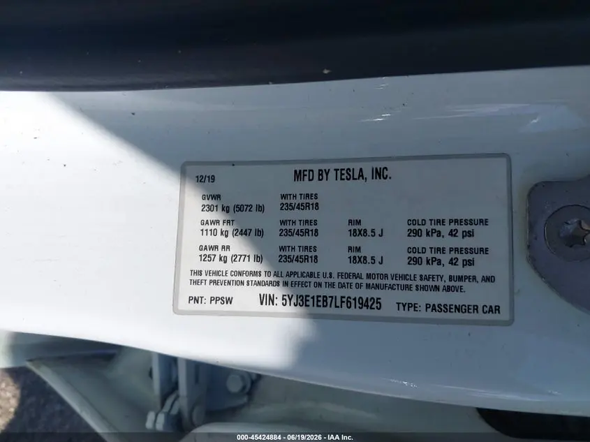 2020 TESLA MODEL 3 LONG RANGE DUAL MOTOR ALL-WHEEL DRIVE