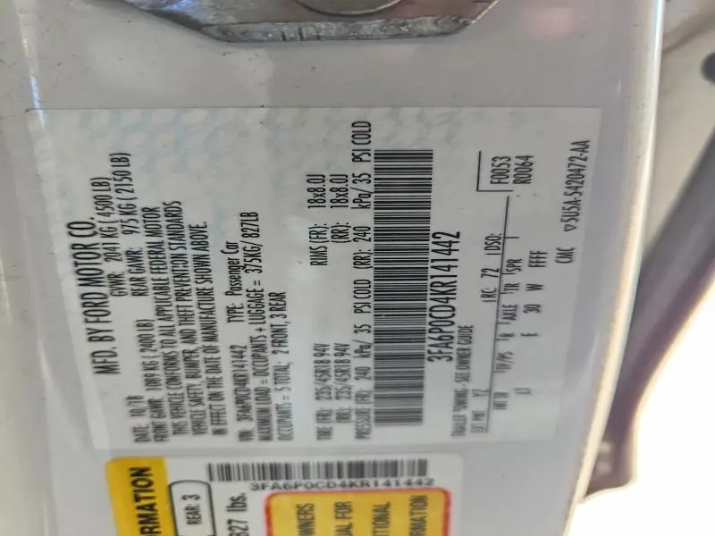 2019 FORD FUSION SEL  