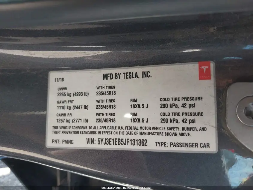 2018 TESLA MODEL 3 LONG RANGE/PERFORMANCE