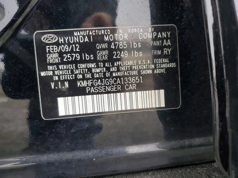 2012 HYUNDAI AZERA GLS  