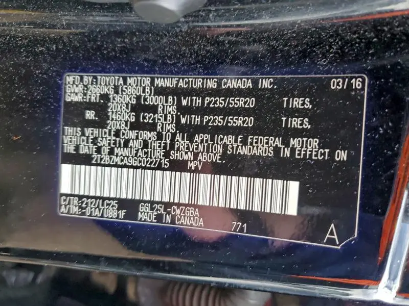 2016 LEXUS RX 350 BASE  