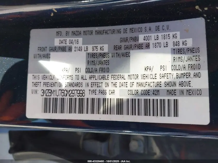 2016 MAZDA MAZDA3 I SPORT