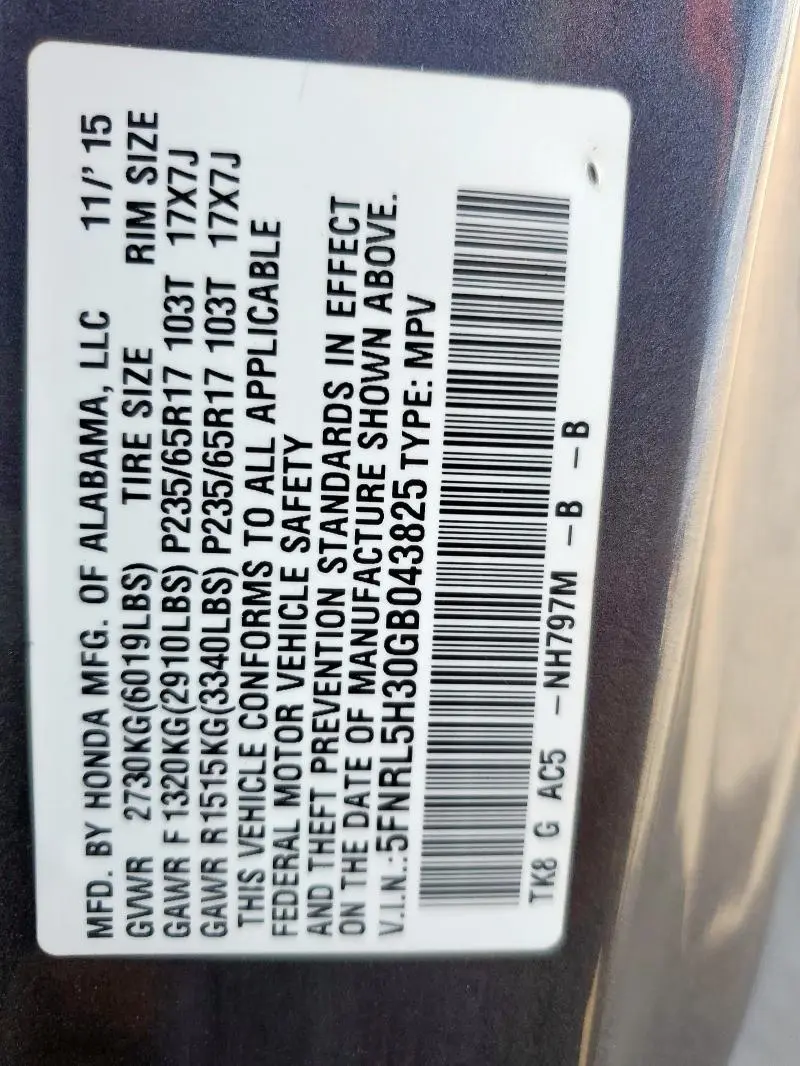 2016 HONDA ODYSSEY SE  