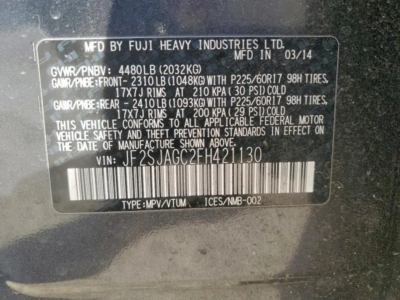 2015 SUBARU FORESTER 2.5I PREMIUM  