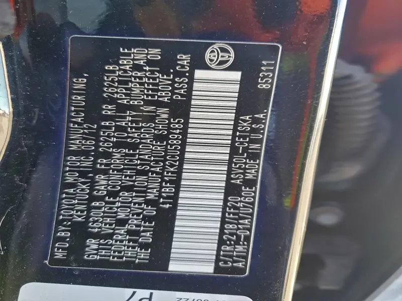 2012 TOYOTA CAMRY BASE  