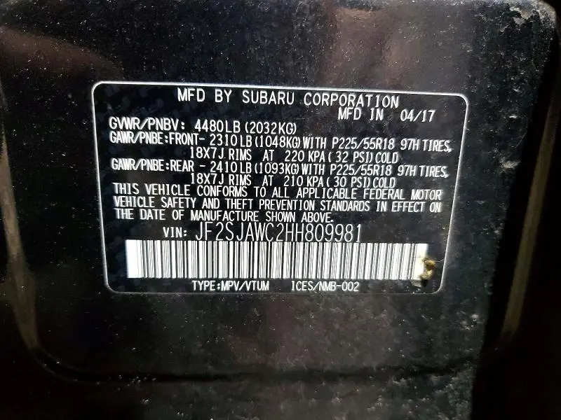 2017 SUBARU FORESTER 2.5I TOURING  