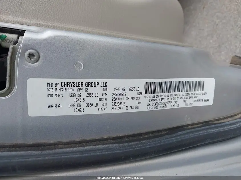 2012 DODGE GRAND CARAVAN SXT