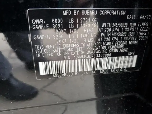 2020 SUBARU ASCENT LIMITED