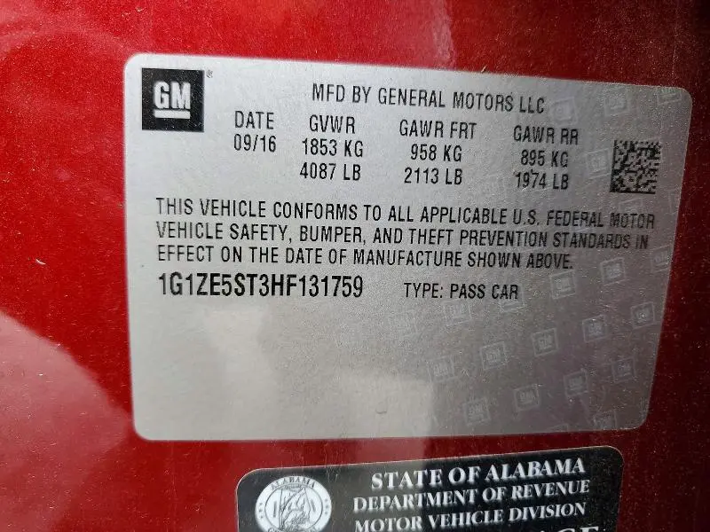 2017 CHEVROLET MALIBU LT  