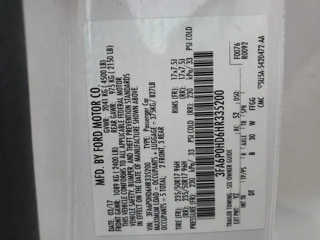 2017 FORD FUSION SE  