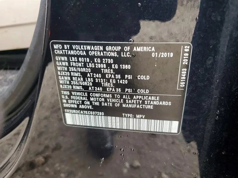 2019 VOLKSWAGEN ATLAS SE  