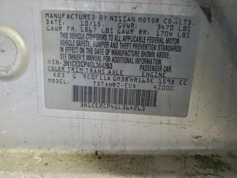 2016 NISSAN VERSA NOTE S  