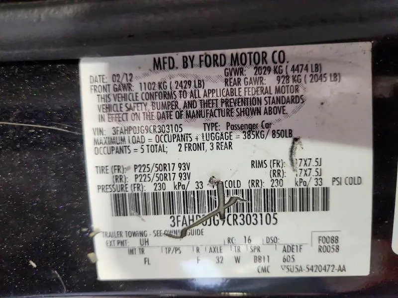 2012 FORD FUSION SEL  