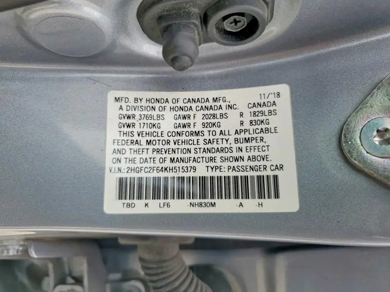 2019 HONDA CIVIC LX  