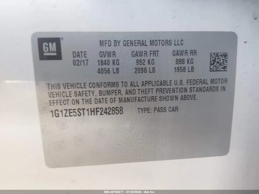 2017 CHEVROLET MALIBU 1LT
