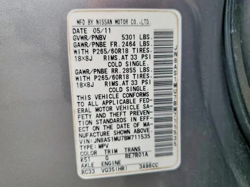 2011 INFINITI FX35 BASE  