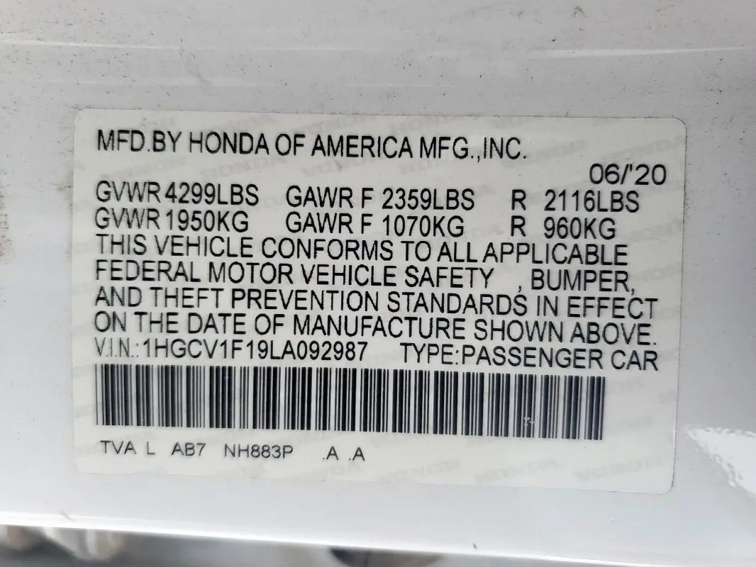 2020 HONDA ACCORD LX  