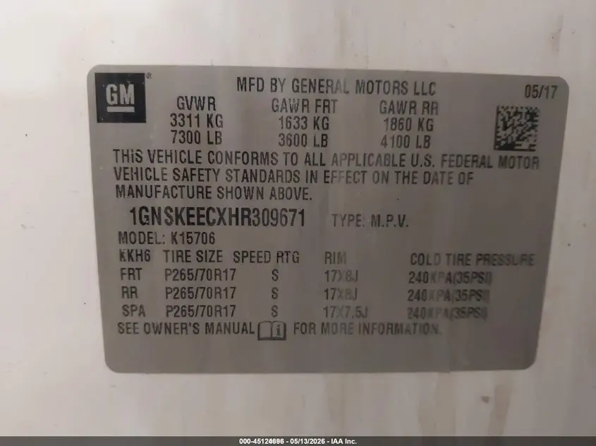 2017 CHEVROLET TAHOE COMMERCIAL FLEET