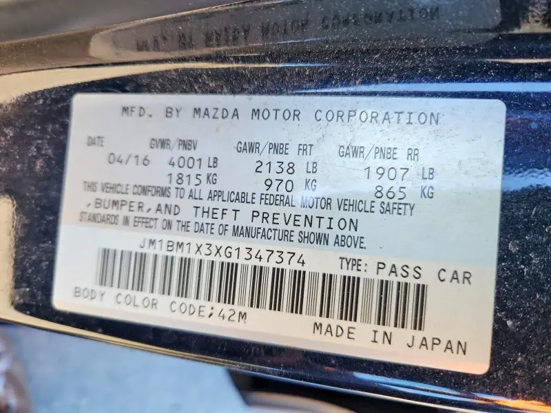 2016 MAZDA 3 GRAND TOURING  