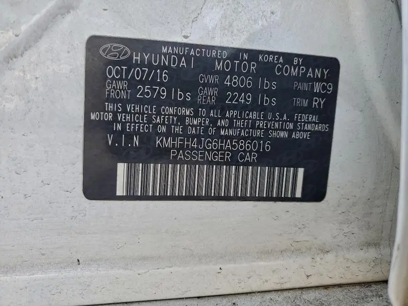 2017 HYUNDAI AZERA LIMITED  