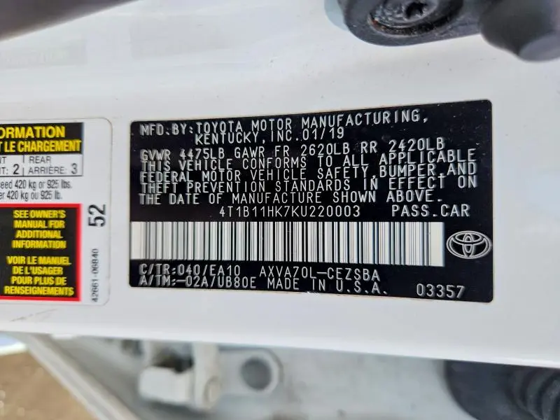 2019 TOYOTA CAMRY SE  