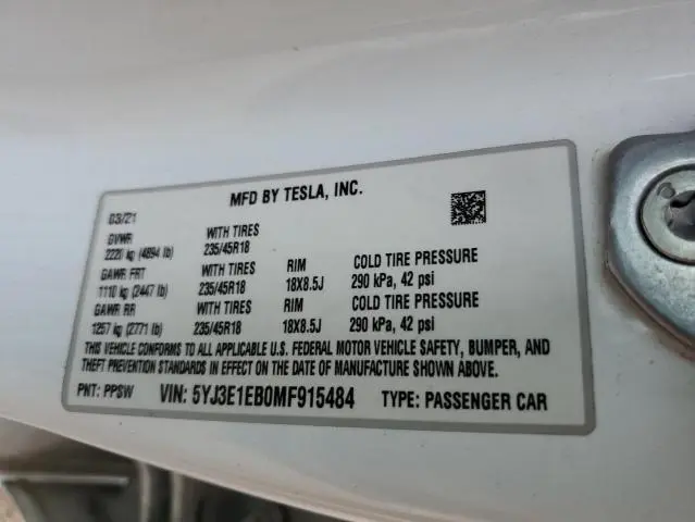 2021 TESLA MODEL 3
