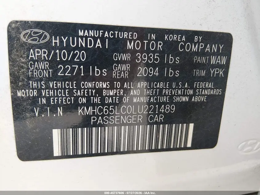 2020 HYUNDAI IONIQ HYBRID BLUE