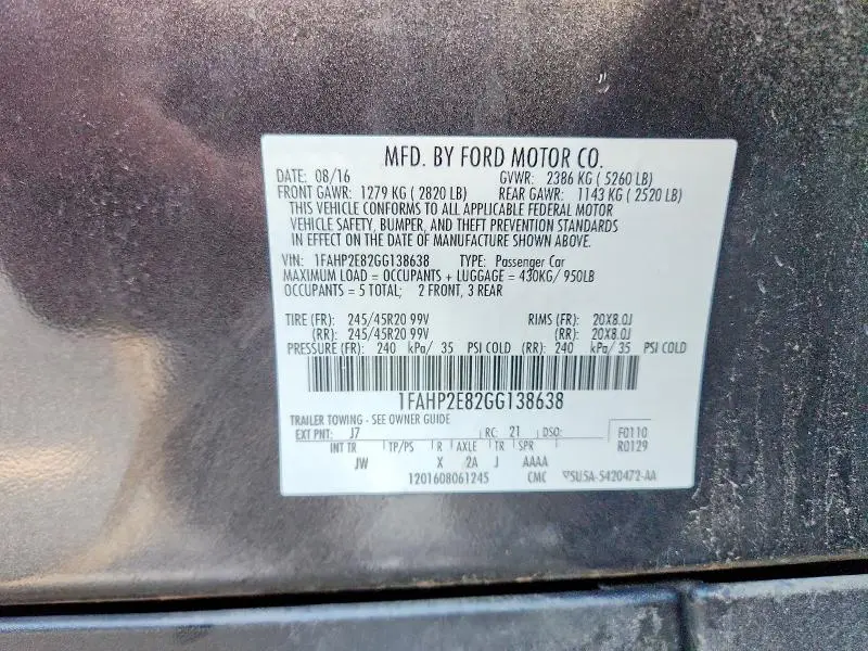 2016 FORD TAURUS SEL  