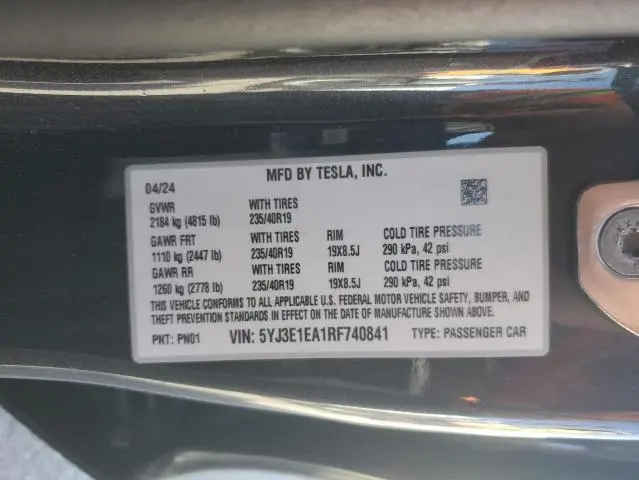 2024 TESLA MODEL 3   