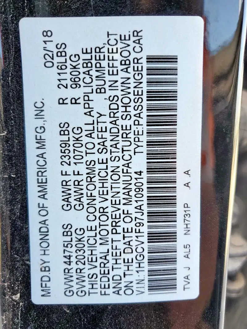 2018 HONDA ACCORD TOURING  