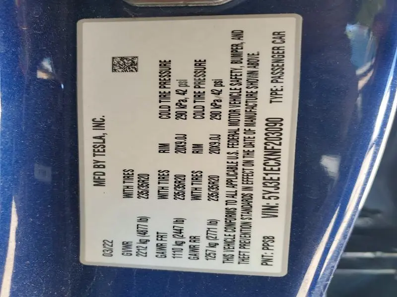 2022 TESLA MODEL 3   
