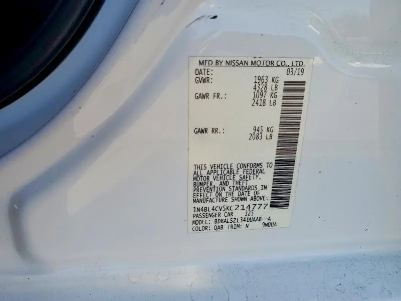 2019 NISSAN ALTIMA 2.5 SR  