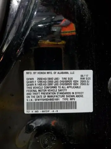 2017 HONDA PILOT TOURING  