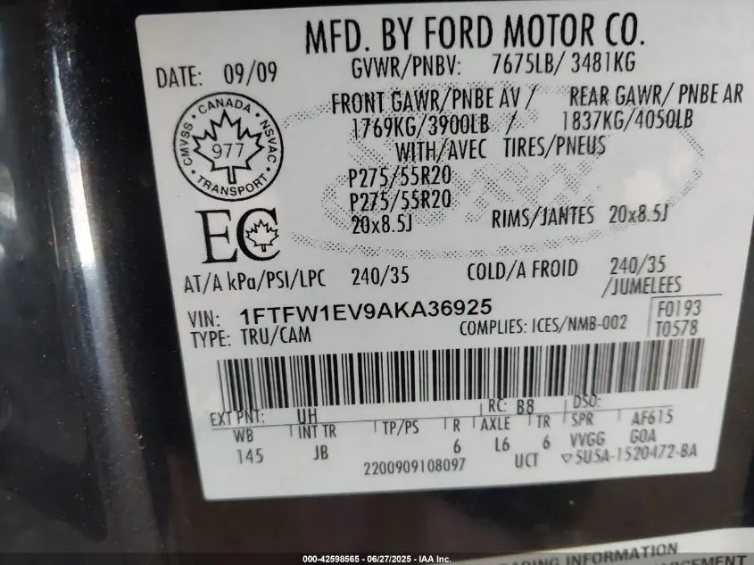 2010 FORD F-150 FX4/HARLEY-DAVIDSON/KING RANCH/LARIAT/PLATINUM/XL/XLT