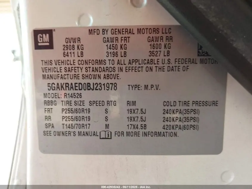 2011 BUICK ENCLAVE CX