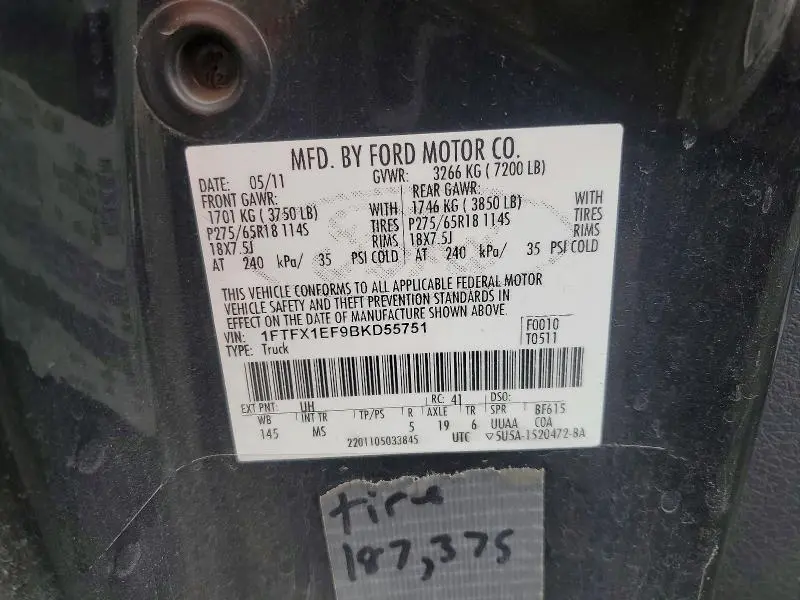 2011 FORD F150 SUPER CAB  