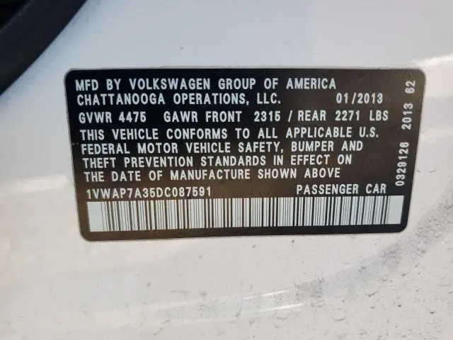 2013 VOLKSWAGEN PASSAT S